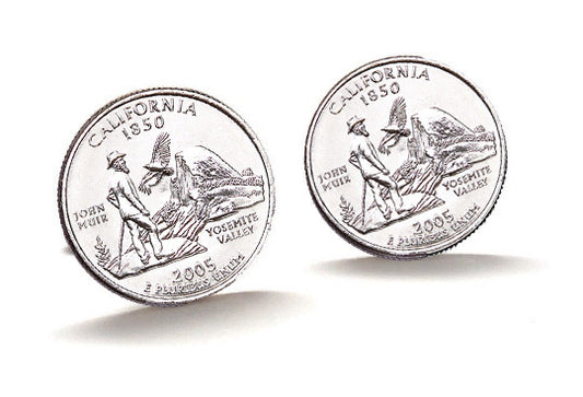 California State Quarter Coin Cufflinks Uncirculated U.S. Quarter 2005 Cuff Links Enamel Backing Cufflinks