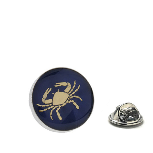 Gold and navy enamel Cancer crab lapel pin with clutch backing – zodiac astrology accessory