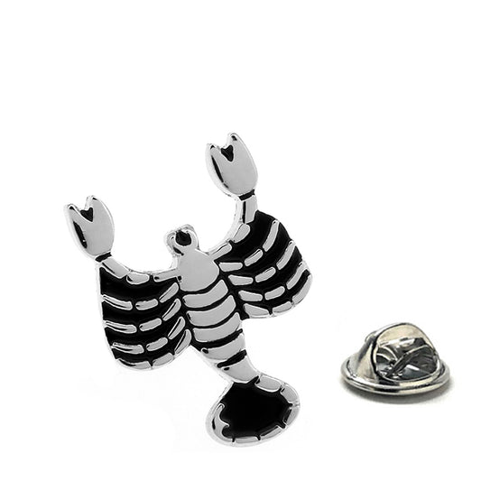 Silver and black enamel Scorpio scorpion lapel pin with clutch backing – zodiac astrology accessory