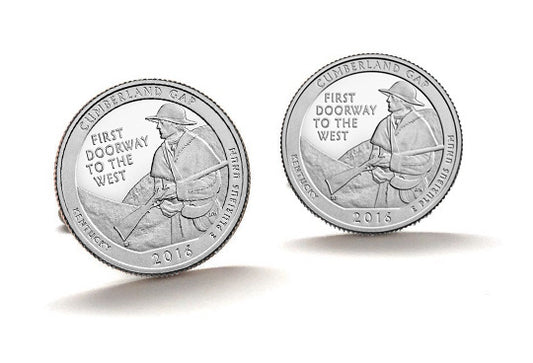 Cumberland Gap National Historical Park Coin Cufflinks Uncirculated U.S. Quarter 2016 Cuff Links Enamel Backing Cufflinks