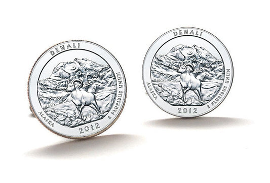 Denali National Park and Preserve Coin Cufflinks Uncirculated U.S. Quarter 2012 Cuff Links Enamel Backing Cufflinks