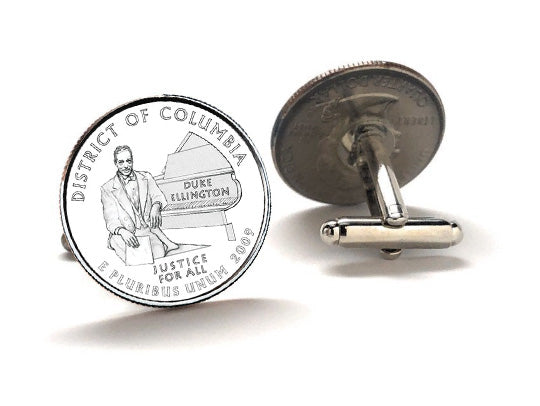 District of Columbia Coin Cufflinks Uncirculated U.S. Quarter 2009 Cuff Links Enamel Backing Cufflinks