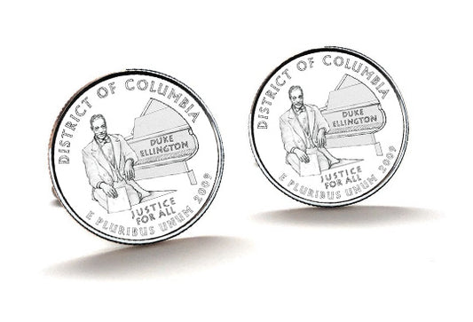 District of Columbia Coin Cufflinks Uncirculated U.S. Quarter 2009 Cuff Links Enamel Backing Cufflinks