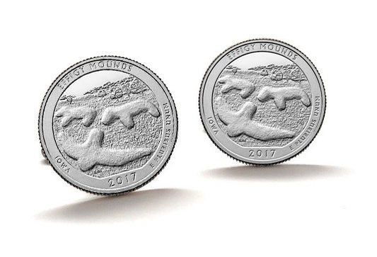 Effigy Mounds National Monument Coin Cufflinks Uncirculated U.S. Quarter 2017 Cuff Links Enamel Backing Cufflinks