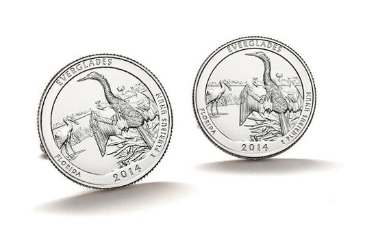 Everglades National Park Coin Cufflinks Uncirculated U.S. Quarter 2014 Cuff Links Enamel Backing Cufflinks