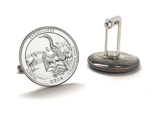 Everglades National Park Coin Cufflinks Uncirculated U.S. Quarter 2014 Cuff Links Enamel Backing Cufflinks