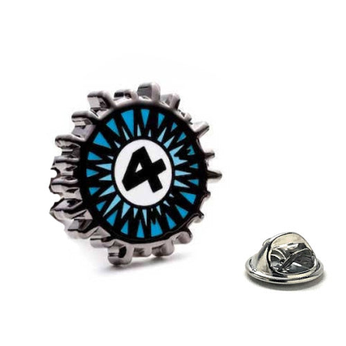 Fantastic Four blue and silver enamel lapel pin with number 4 logo