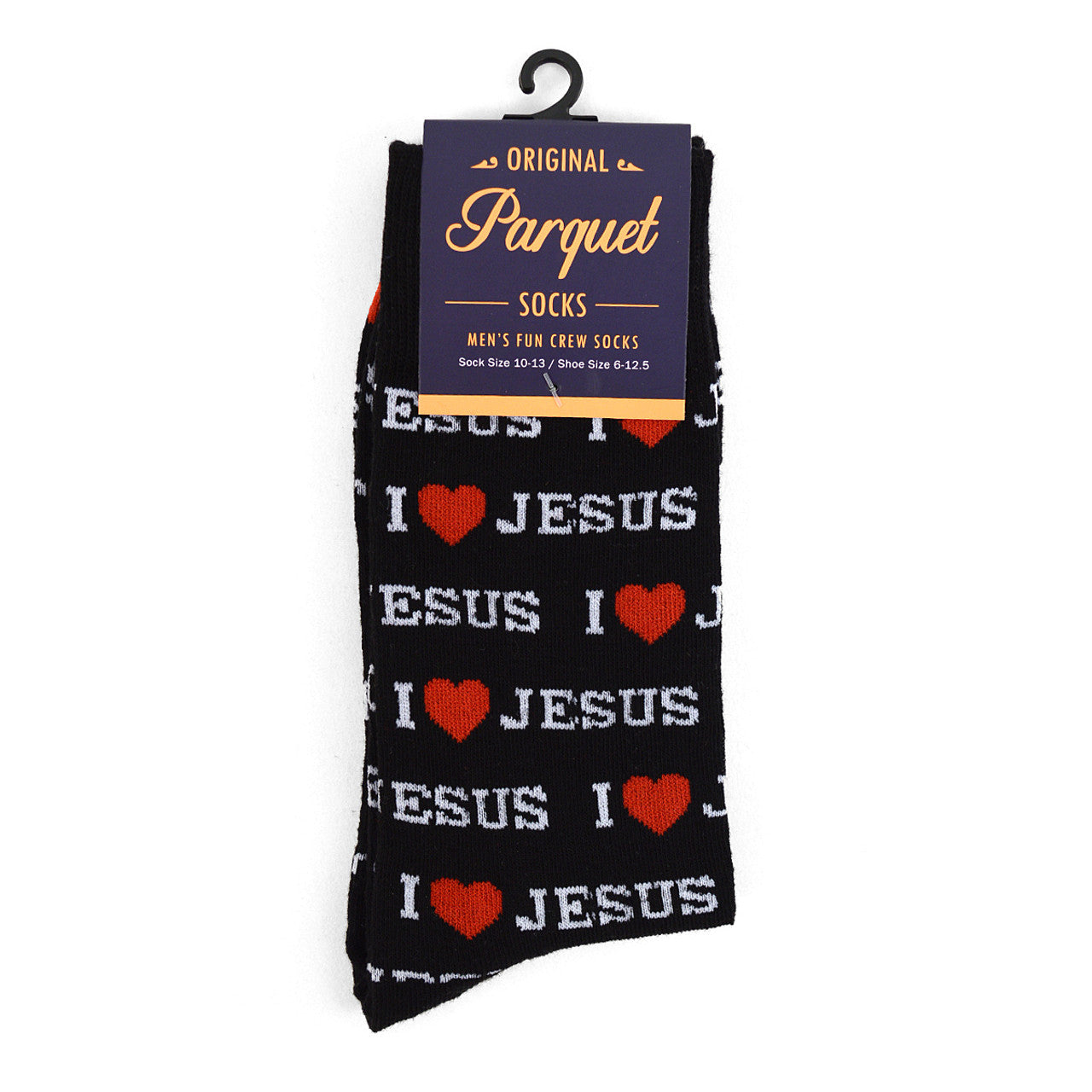 Men's I Love Jesus Novelty Socks Black with Red Hearts