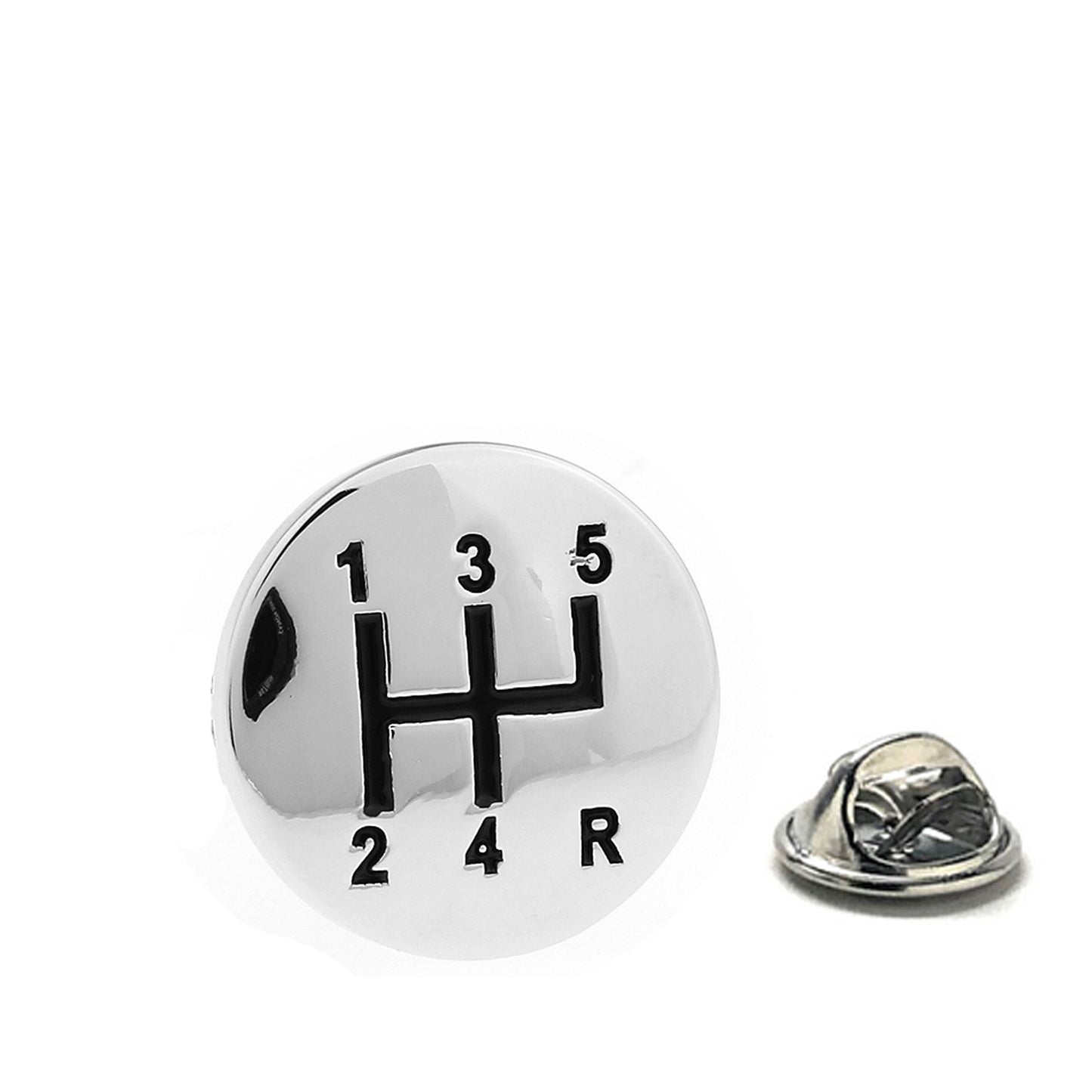 silver gear shift pin, car enthusiast gift, auto mechanic jewelry, stick shift lapel pin, JayPins, 5-speed pin, automotive fashion, racing accessory, gear head gift, driver lapel pin, car lover accessories, classic car style, manual transmission pin