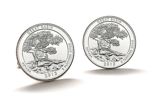 Great Basin National Park Coin Cufflinks Uncirculated U.S. Quarter 2013 Cuff links Enamel Backing Cufflinks