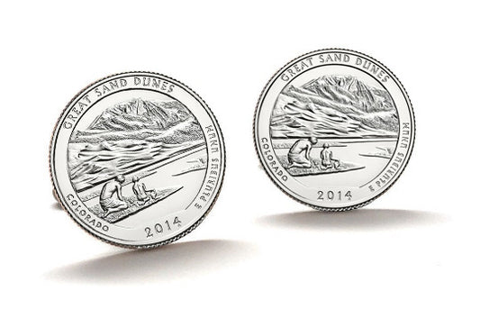 Great Sand Dunes National Park Coin Cufflinks Uncirculated U.S. Quarter 2014 Cuff Links Enamel Backing Cufflinks
