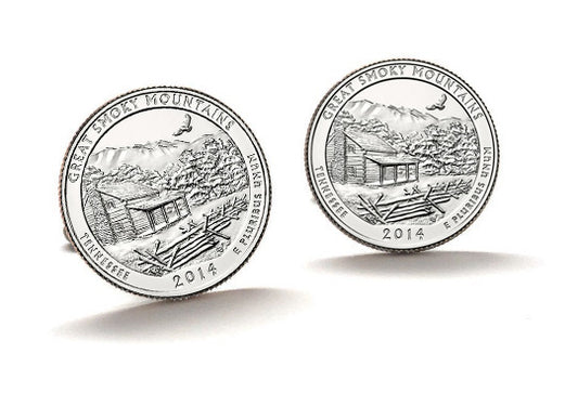 Great Smoky Mountains National Park Coin Cufflinks Uncirculated U.S. Quarter 2014 Cuff Links Enamel Backing Cufflinks