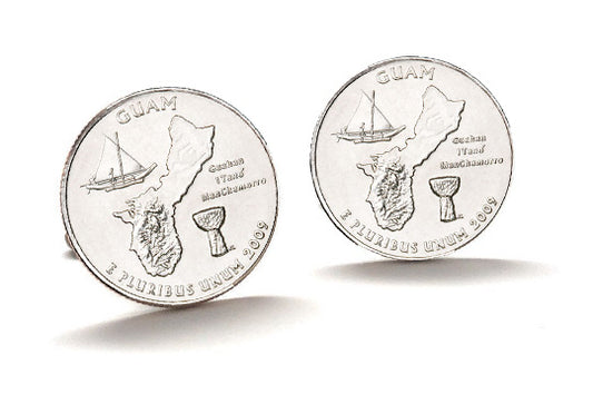 Guam Coin Cufflinks Uncirculated U.S. Quarter 2009 Cuff Links Enamel Backing Cufflinks