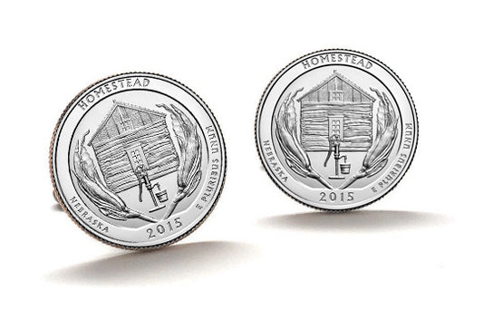 Homestead National Monument of America Coin Cufflinks Uncirculated U.S. Quarter 2015 Cuff Links Enamel Backing Cufflinks