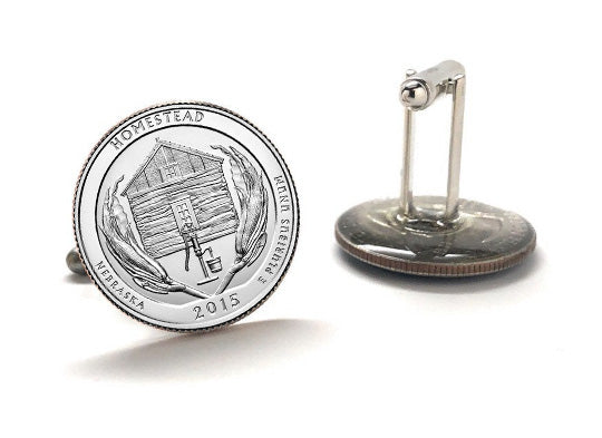 Homestead National Monument of America Coin Cufflinks Uncirculated U.S. Quarter 2015 Cuff Links Enamel Backing Cufflinks