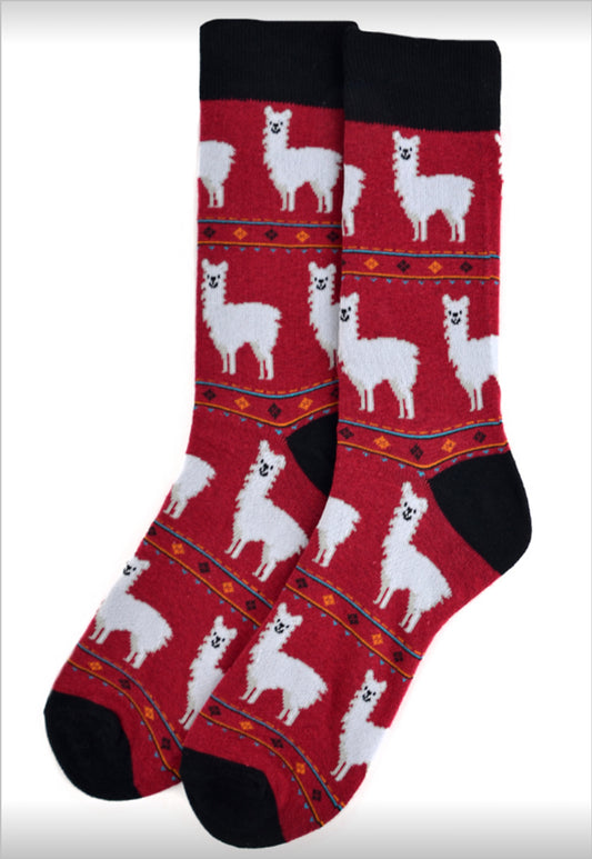 Men's Burgundy Alpaca Novelty Socks South America Party Animal Pack Animal Fun Crazy Socks Llama Socks