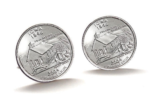 Iowa State Quarter Coin Cufflinks Uncirculated U.S. Quarter 2004 Cuff Links Enamel Backing Cufflinks