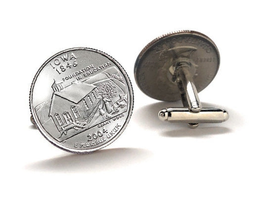 Iowa State Quarter Coin Cufflinks Uncirculated U.S. Quarter 2004 Cuff Links Enamel Backing Cufflinks