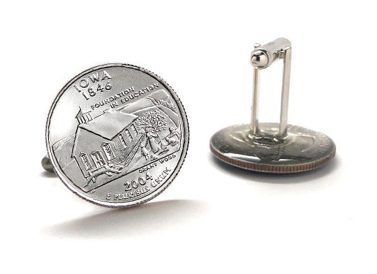 Iowa State Quarter Coin Cufflinks Uncirculated U.S. Quarter 2004 Cuff Links Enamel Backing Cufflinks