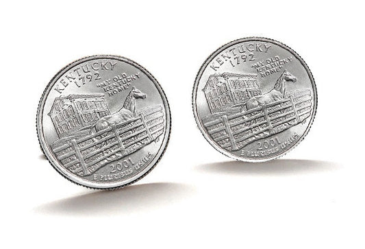 Kentucky State Quarter Coin Cufflinks Uncirculated U.S. Quarter 2001 Cuff Links Enamel Backing Cufflinks