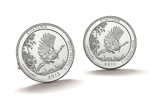 Kisatchie National Forest Coin Cufflinks Uncirculated U.S. Quarter 2015 Cuff Links Enamel Backing Cufflinks