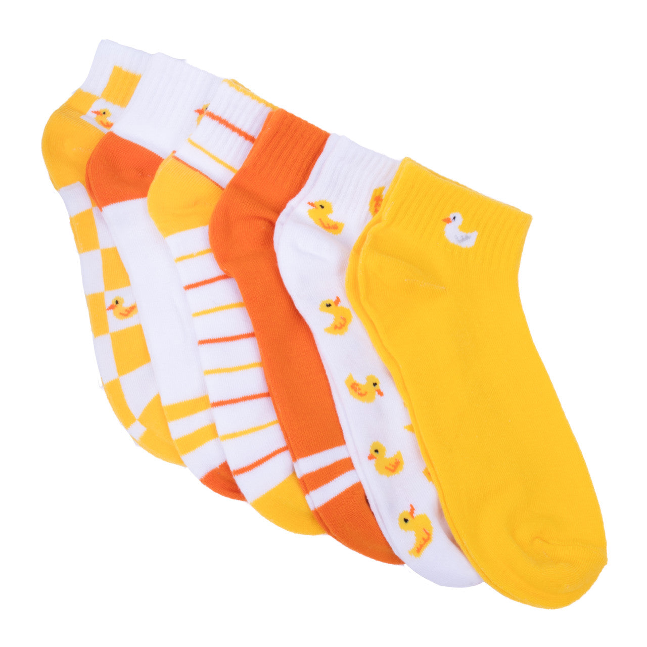 Women's Low Cut Socks Six Pairs Duck Embroidered Design Mom Gift Assorted Yellow White Orange Design 6 Pre Pack Ribbed Socks Ladies Socks