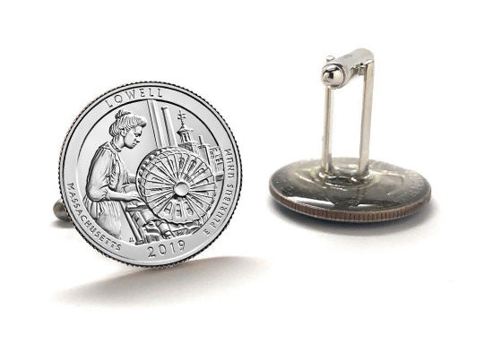 Lowell National Historical Park Coin Cufflinks Uncirculated U.S. Quarter 2019 Cuff Links Enamel Backing Cufflinks