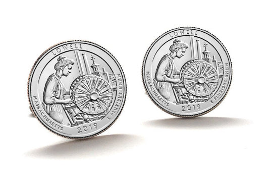 Lowell National Historical Park Coin Cufflinks Uncirculated U.S. Quarter 2019 Cuff Links Enamel Backing Cufflinks