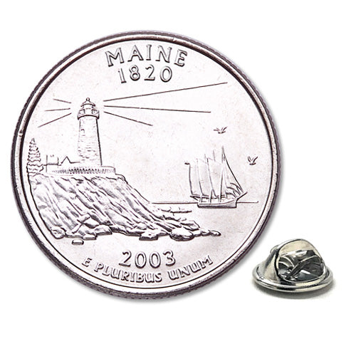 Maine State Quarter Coin Lapel Pin Uncirculated U.S. Quarter 2003 Tie Pin