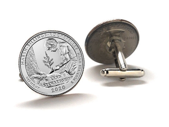Marsh-Billings-Rockefeller National Historical Park Coin Cufflinks Uncirculated U.S. Quarter 2020 Cuff Links Enamel Backing Cufflinks