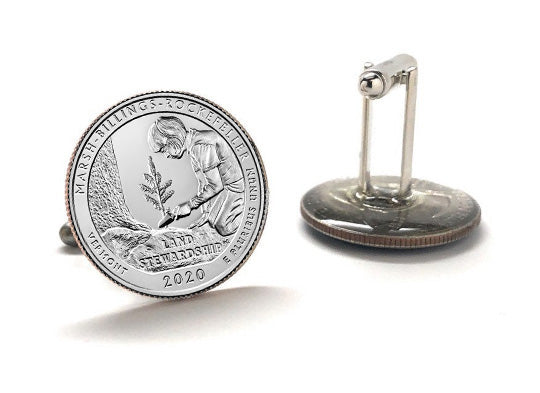 Marsh-Billings-Rockefeller National Historical Park Coin Cufflinks Uncirculated U.S. Quarter 2020 Cuff Links Enamel Backing Cufflinks