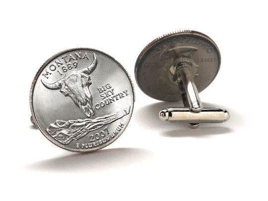 Montana State Quarter Coin Cufflinks Uncirculated U.S. Quarter 2007 Cuff Links Enamel Backing Cufflinks