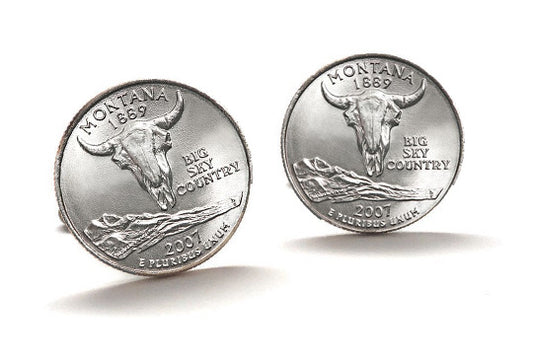Montana State Quarter Coin Cufflinks Uncirculated U.S. Quarter 2007 Cuff Links Enamel Backing Cufflinks