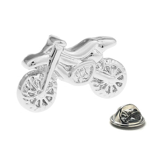 Silver bicycle-shaped lapel pin on a white background