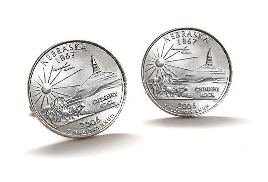 Nebraska State Quarter Coin Cufflinks Uncirculated U.S. Quarter 2006 Cuff Links Enamel Backing Cufflinks