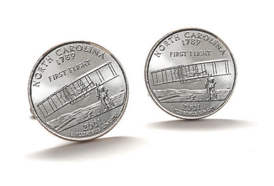 North Carolina State Quarter Coin Cufflinks Uncirculated U.S. Quarter 2001 Cuff Links Enamel Backing Cufflinks