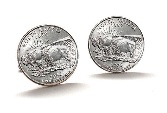 North Dakota State Quarter Coin Cufflinks Uncirculated U.S. Quarter 2006 Cuff Links Enamel Backing Cufflinks