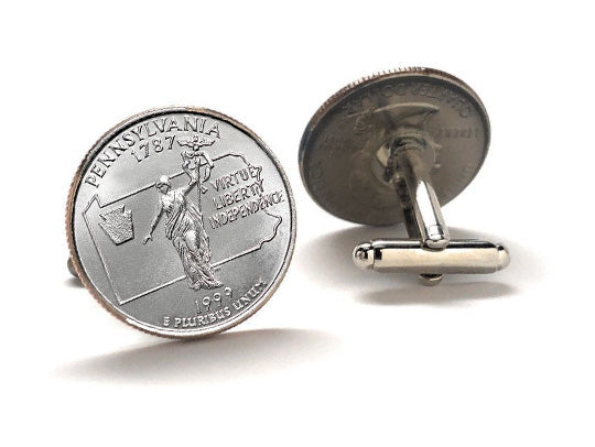 Pennsylvania State Quarter Coin Cufflinks Uncirculated U.S. Quarter 1999 Cuff Links Enamel Backing Cufflinks