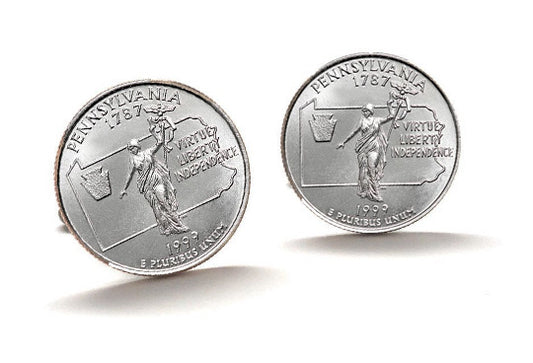Pennsylvania State Quarter Coin Cufflinks Uncirculated U.S. Quarter 1999 Cuff Links Enamel Backing Cufflinks
