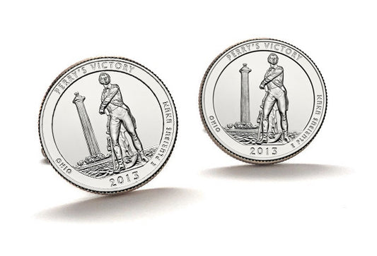 Perry’s Victory and International Peace Memorial Coin Cufflinks Uncirculated U.S. Quarter 2013 Cuff Links Enamel Backing Cufflinks
