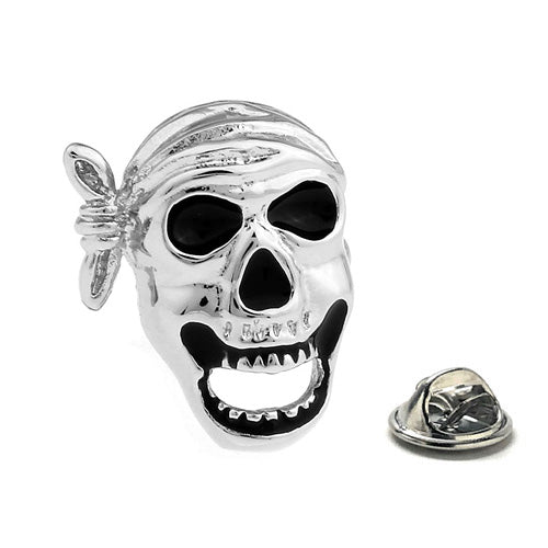 Pirate Skull Pin Silver Rhodium Platting with Black Enamel Lapel Pin Caribbean Pirates Pin Lanyard Pin Pirate Cosplay Pirate Pin