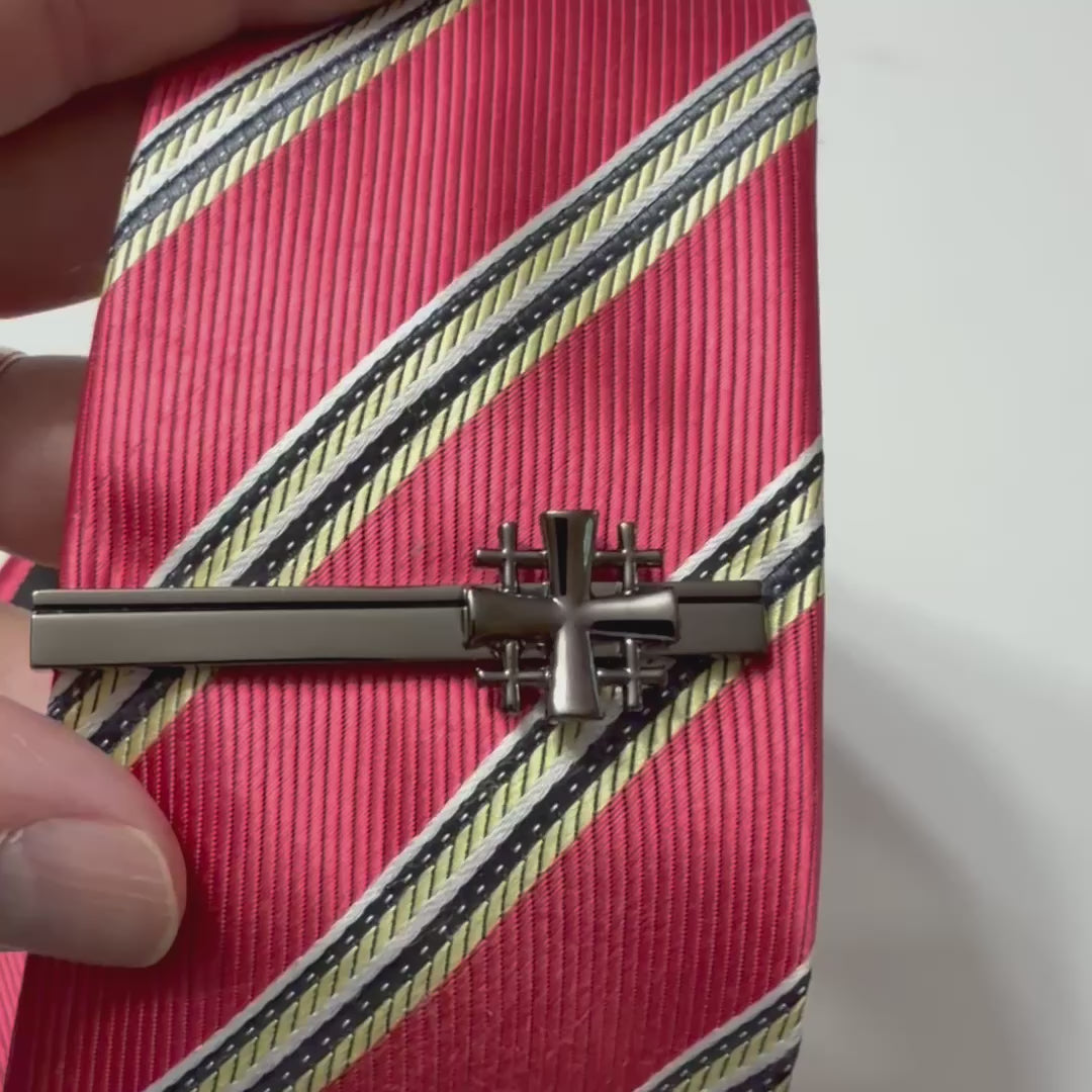 Gunmetal Jerusalem Cross Tie Clip