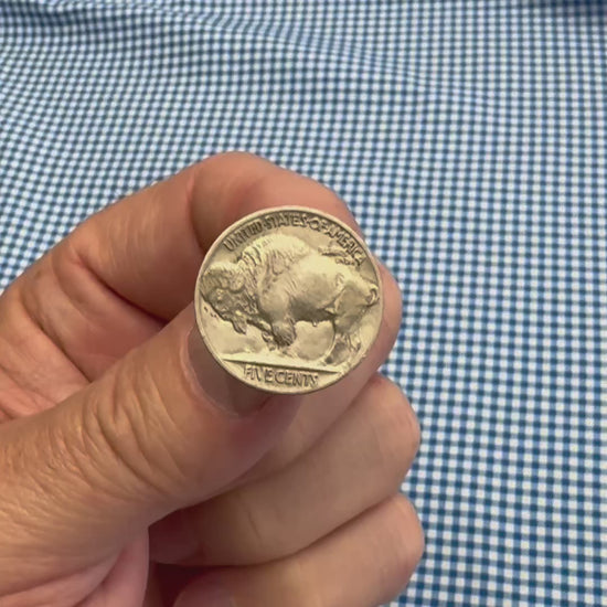 Genuine Buffalo Nickel lapel pin made from an authentic 1913-1938 United States coin video of coin