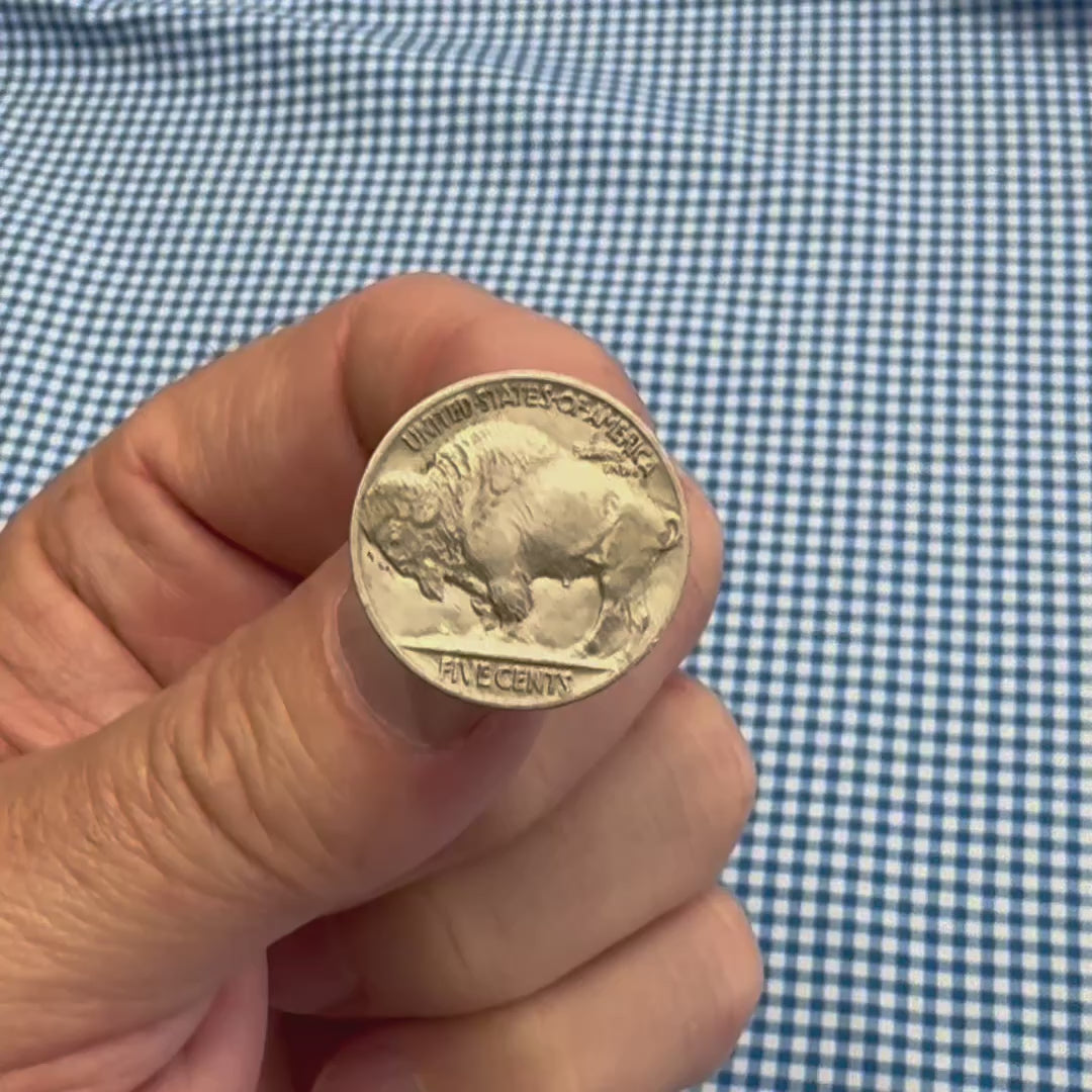 Genuine Buffalo Nickel lapel pin made from an authentic 1913-1938 United States coin video of coin