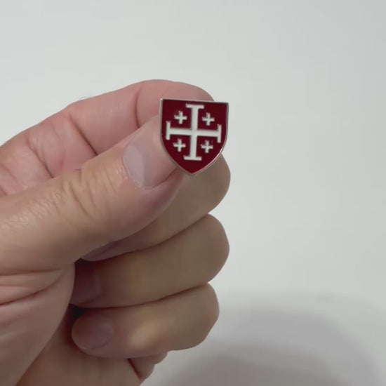 Burgundy & White Enamel Jerusalem Cross Lapel Pin