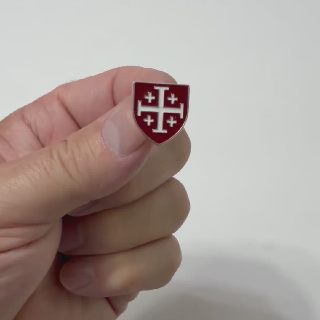 Burgundy & White Enamel Jerusalem Cross Lapel Pin