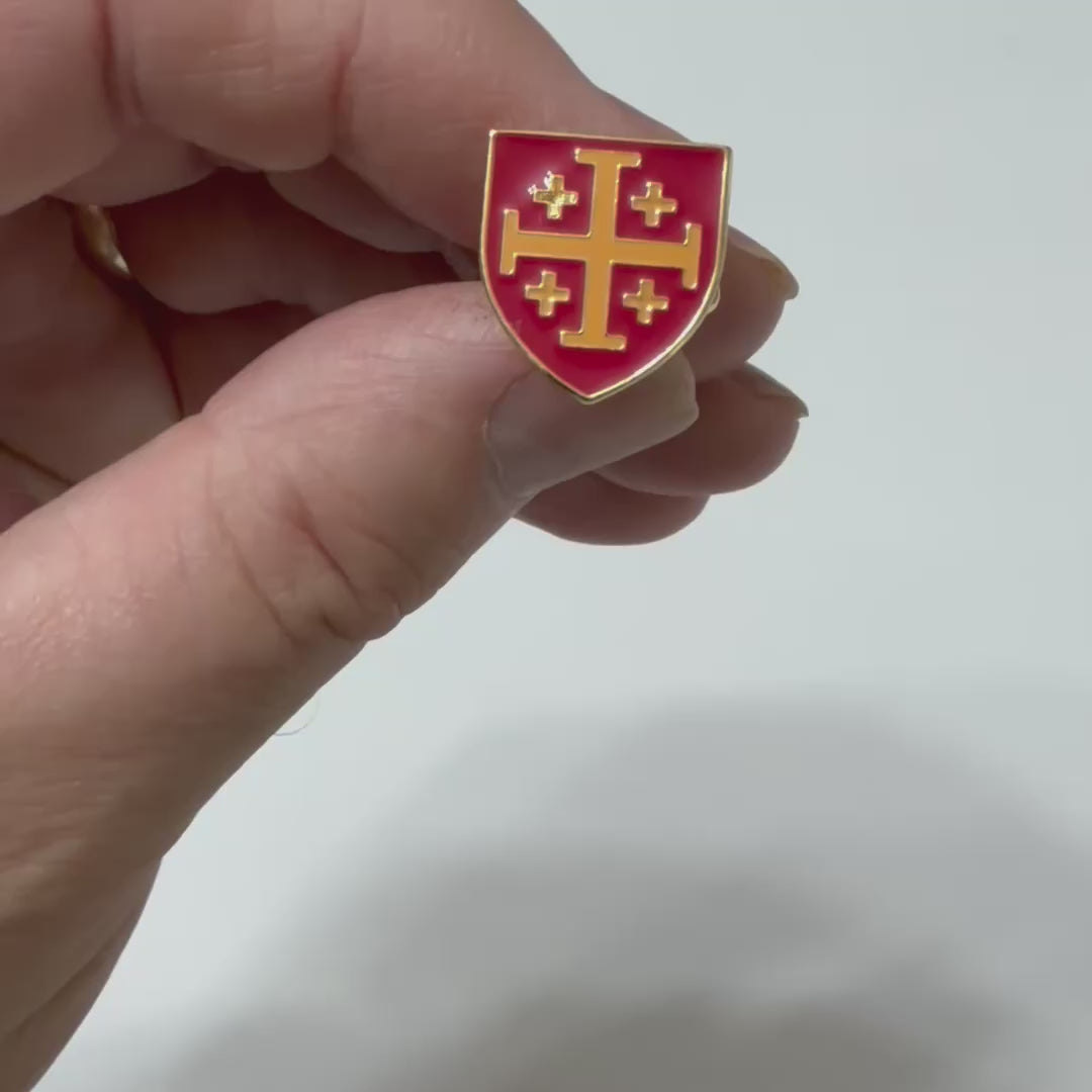 Gold Jerusalem Cross religious cufflinks with red enamel