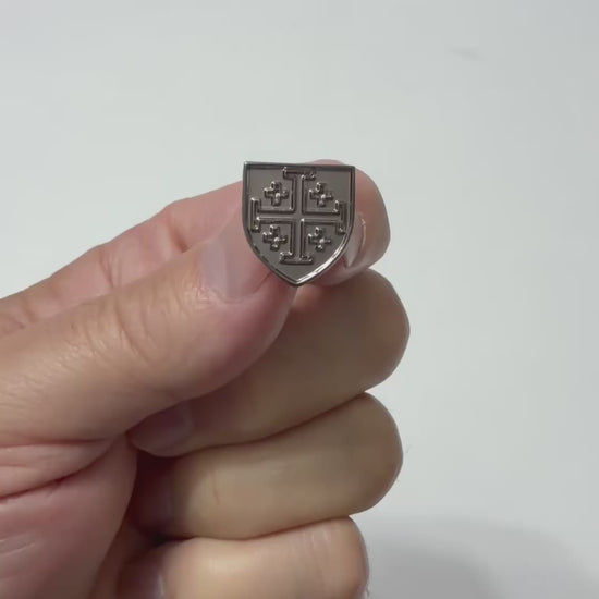 Gunmetal Jerusalem Cross shield lapel pin for men with clutch back
