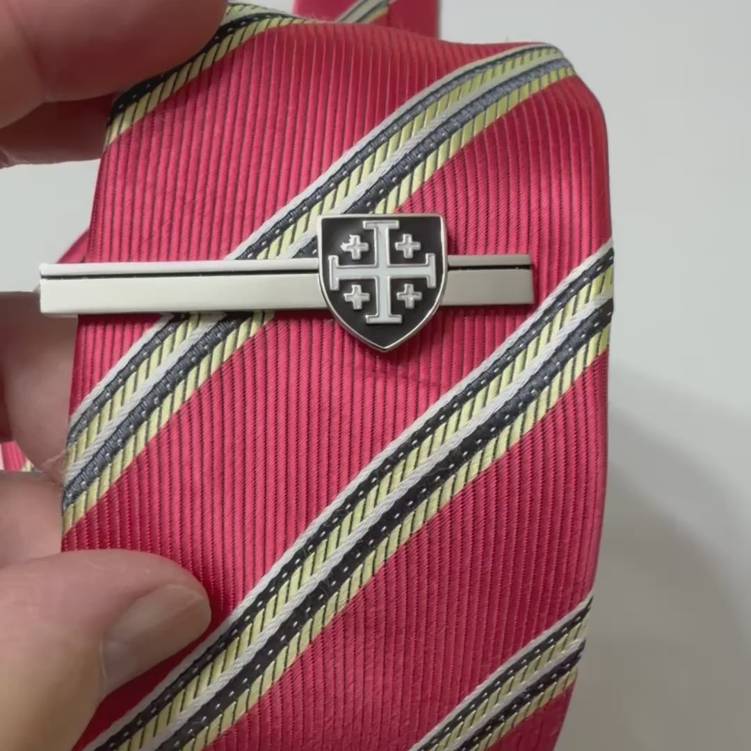 Jerusalem Cross Shield Tie Clip – Black White & Silver