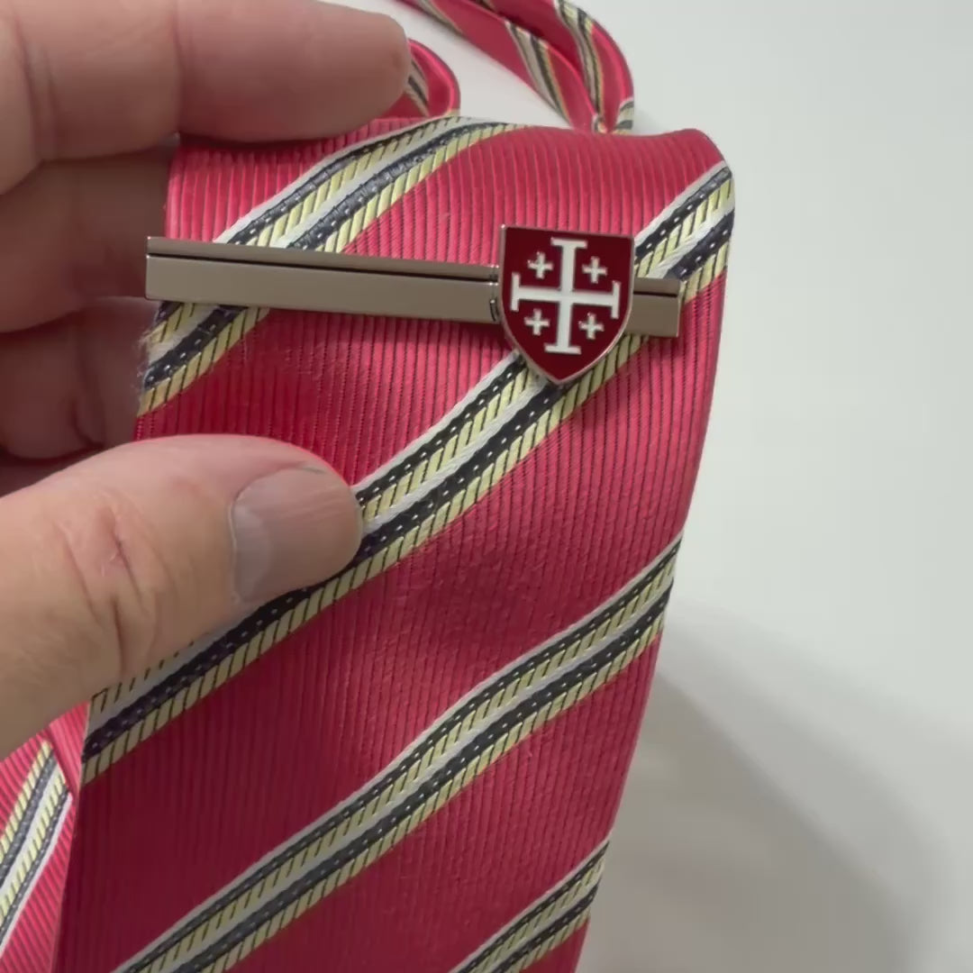 Burgundy & White Jerusalem Cross Shield Tie Clip